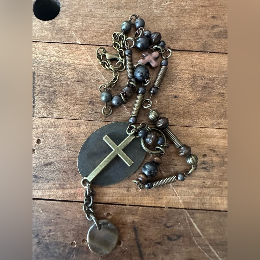 Hand beaded cross necklace